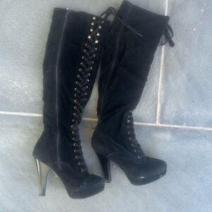 Lace up knee high boots